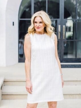 Ann Taylor Ivory Tweed Sleeveless Shift Dress